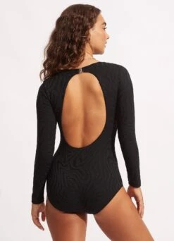 Second Wave V Neck Long Sleeve Surfsuit - Black -Bikinis Store 11074 968 Black 4