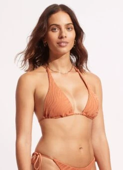 Second Wave Longline Slide Tri Top - Copper Tan -Bikinis Store 31412 968 Copper 20Tan 3