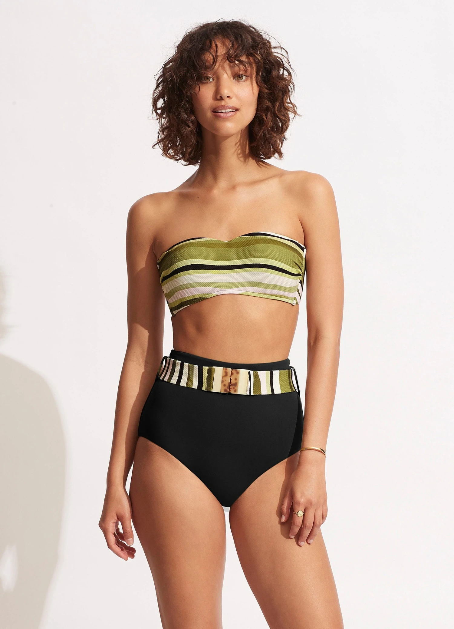 Sun Stripe High Waisted Pant With Belt - Avocado 3 Sun Stripe High Waisted Pant With Belt - Avocado