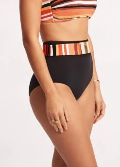 Sun Stripe High Waisted Pant With Belt - Black 11 Sun Stripe High Waisted Pant With Belt - Black -Bikinis Store 40686 947 Black 4