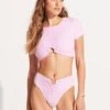 Sorrento Stripe High Waisted Bikini Bottom - Parfait Pink -Bikinis Store 40720 027 ParfaitPnk 3