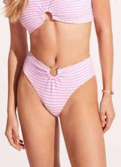 Sorrento Stripe High Waisted Bikini Bottom - Parfait Pink -Bikinis Store 40720 027 ParfaitPnk 4