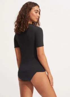 Seafolly Collective Short Sleeve Sunvest - Black 10 Seafolly Collective Short Sleeve Sunvest - Black -Bikinis Store 60280 942 Black 6